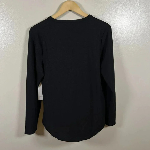 Athleta Wind Down Sleep Top Size Large Black Waffle Knit Henley Lounge Comfy - Picture 2 of 10